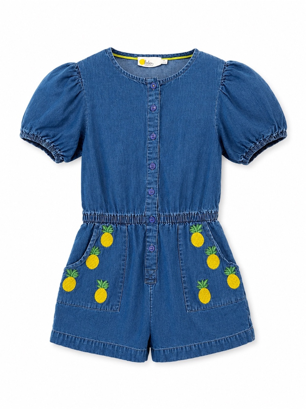 Boden Pineapple Chambray Romper / Jumpsuit 🍍 Girls Size 6-7Y